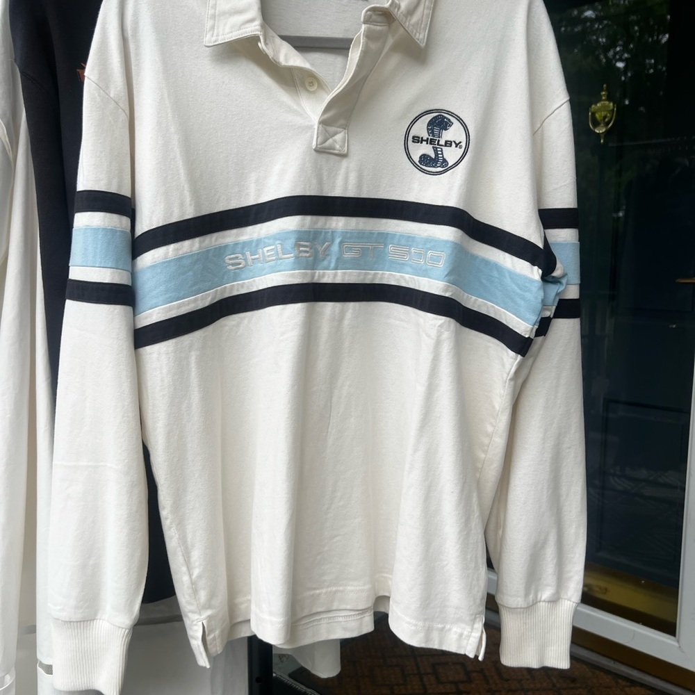 Hollister White and Blue Polo Shirt